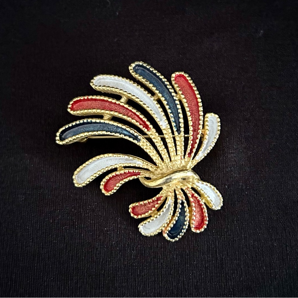 St. Labre Vintage Brooch Pin - red white blue “fireworks” America, 4th of July